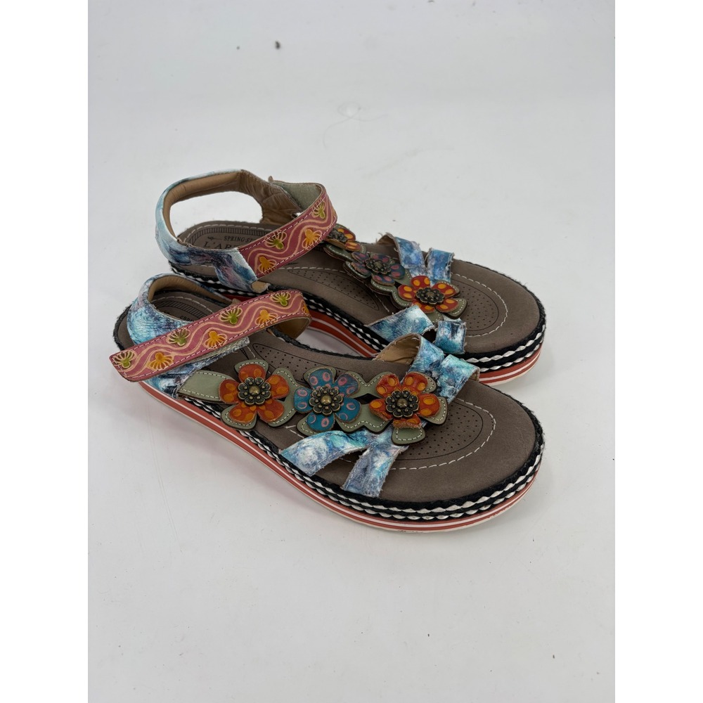 L'Artiste Spring Step Leather Floral Slingback Sandals Multi Color Womens 42 - Picture 3 of 7